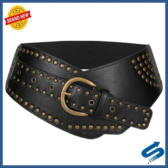 Vintage Wide Elastic Waist Belt with Studded Rivets Metal Buckle main image 8